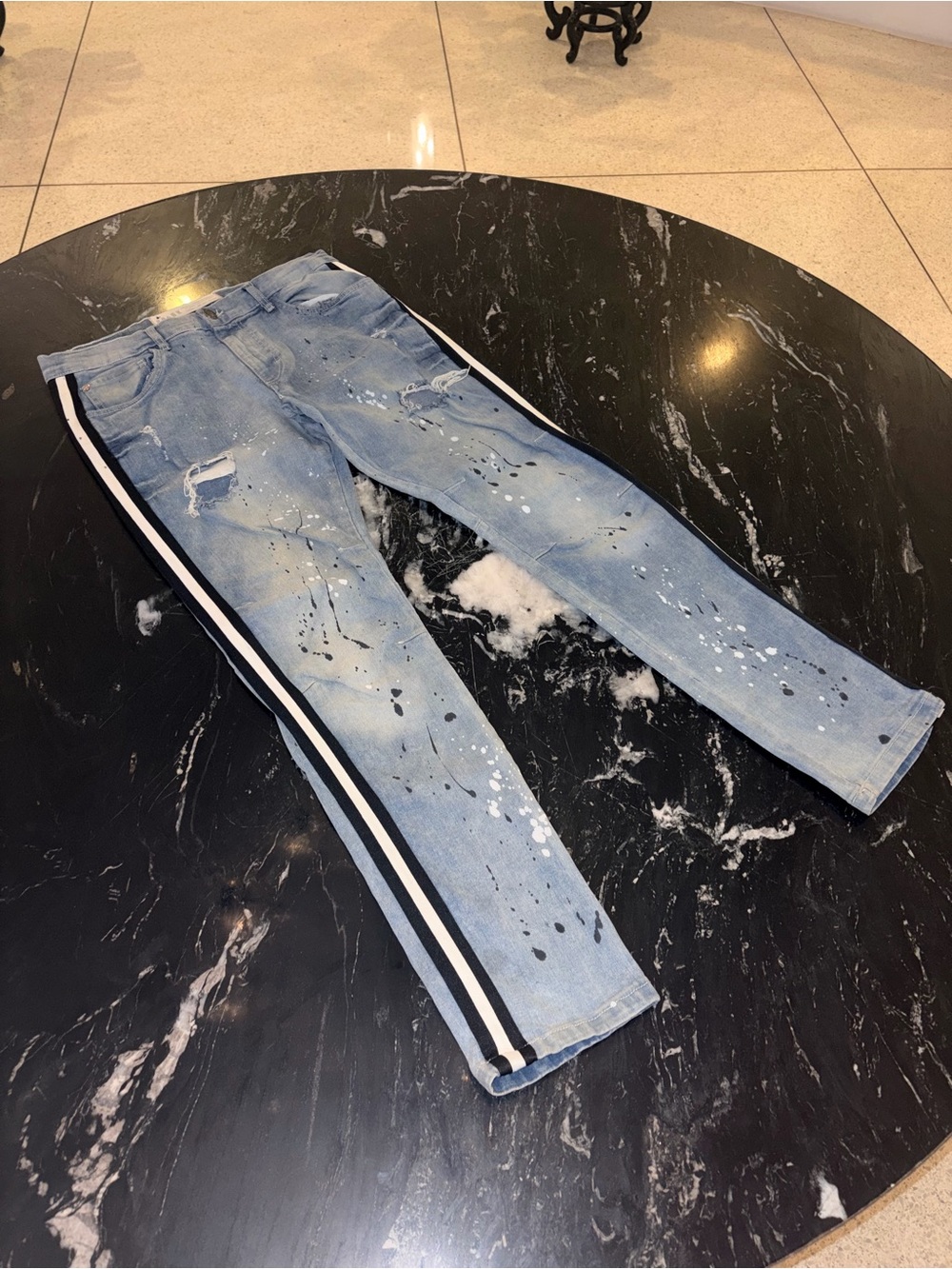 Spark Light Blue Skinny Men's Jeans with Black & White Side Stripe